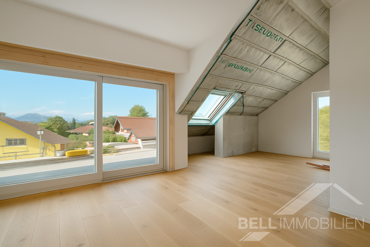 KI generierte Ansicht Wohnzimmer und Terrasse