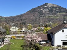 Gaisbergblick und der Überfuhrsteg über die Salzach